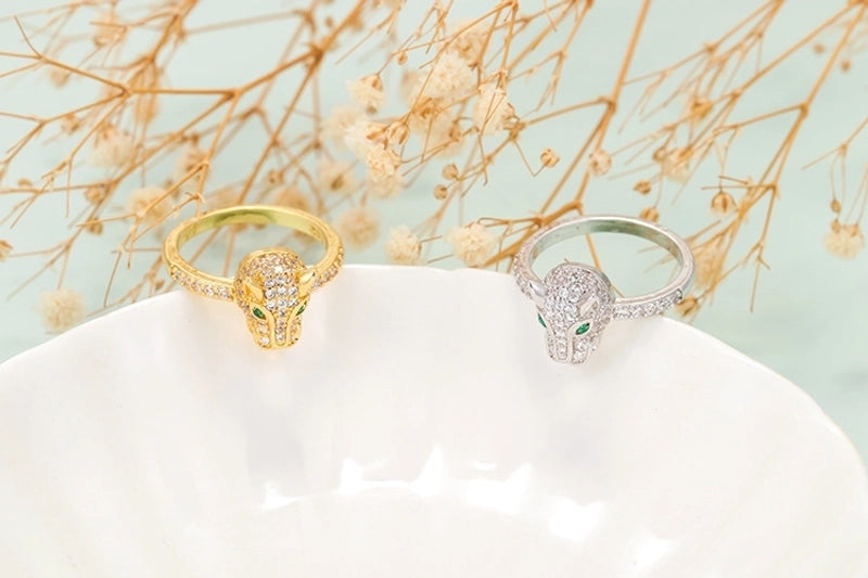 Fashion Copper Gold-plated Zircon Animal Leopard Ring