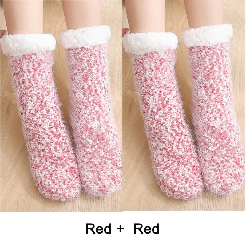 2PCS Warm Floor Socks Women Winter Socks Thick Plush Non-slip Female Sleeping Home Sox Christmas Gifts Harajuku Design for Girls