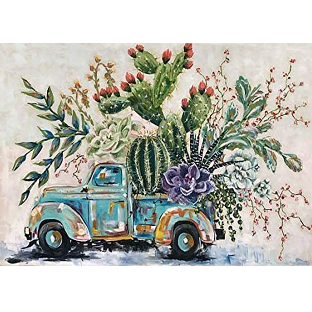 

40*30CM - Round Drill Diamond Painting - Plant Truck, 501 Original