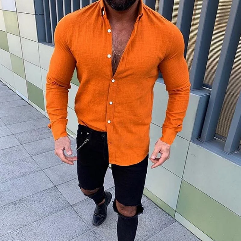 Men Fashion Long Sleeve Solid Button Shirts