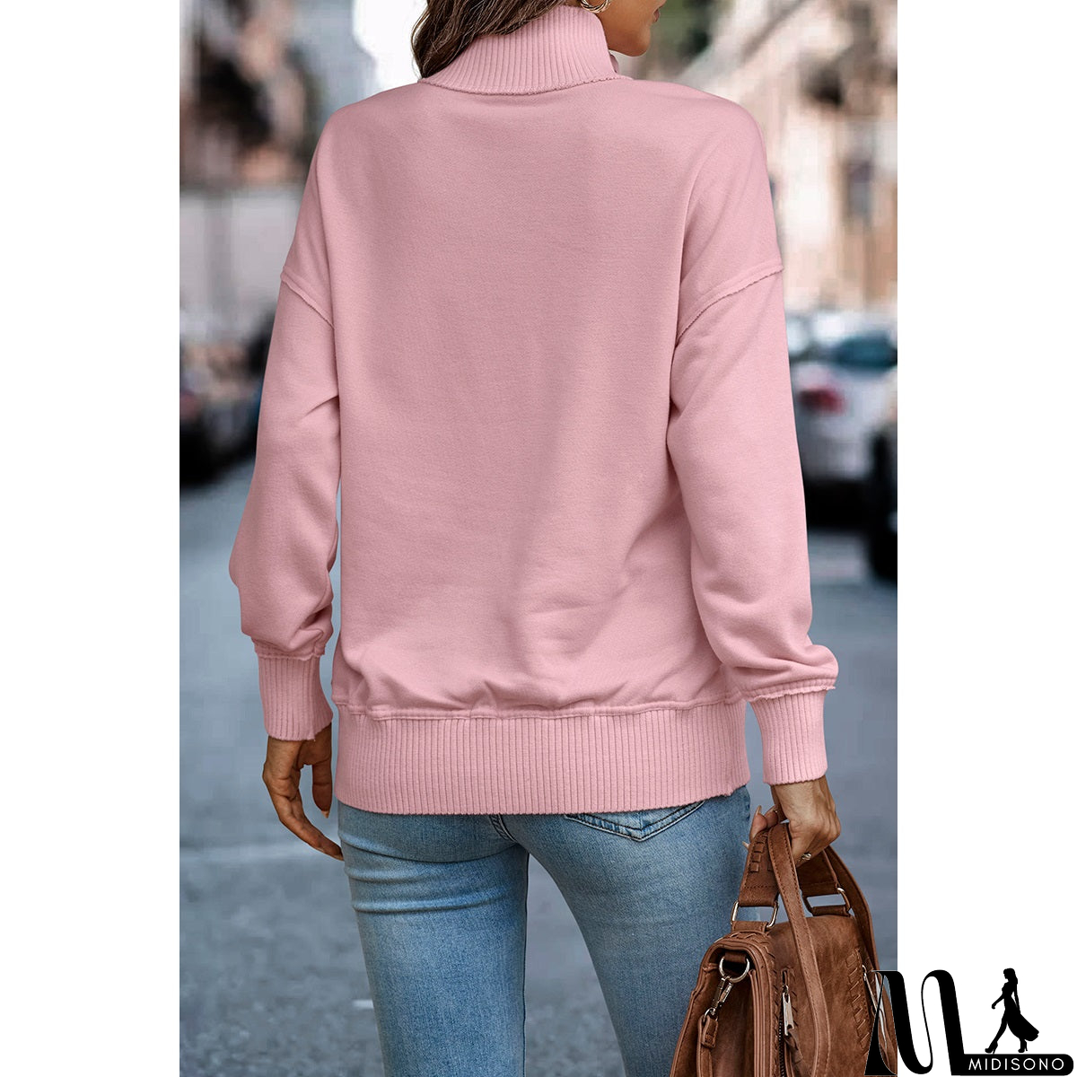 MidiSono - Chic Collared Block Button-Up Sweater