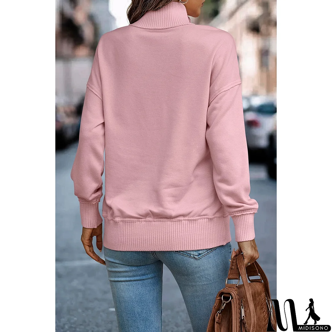 MidiSono - Chic Collared Block Button-Up Sweater