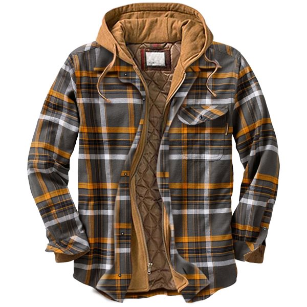  Men s  Christmas casual  basic plaid  padded hooded  jacket 