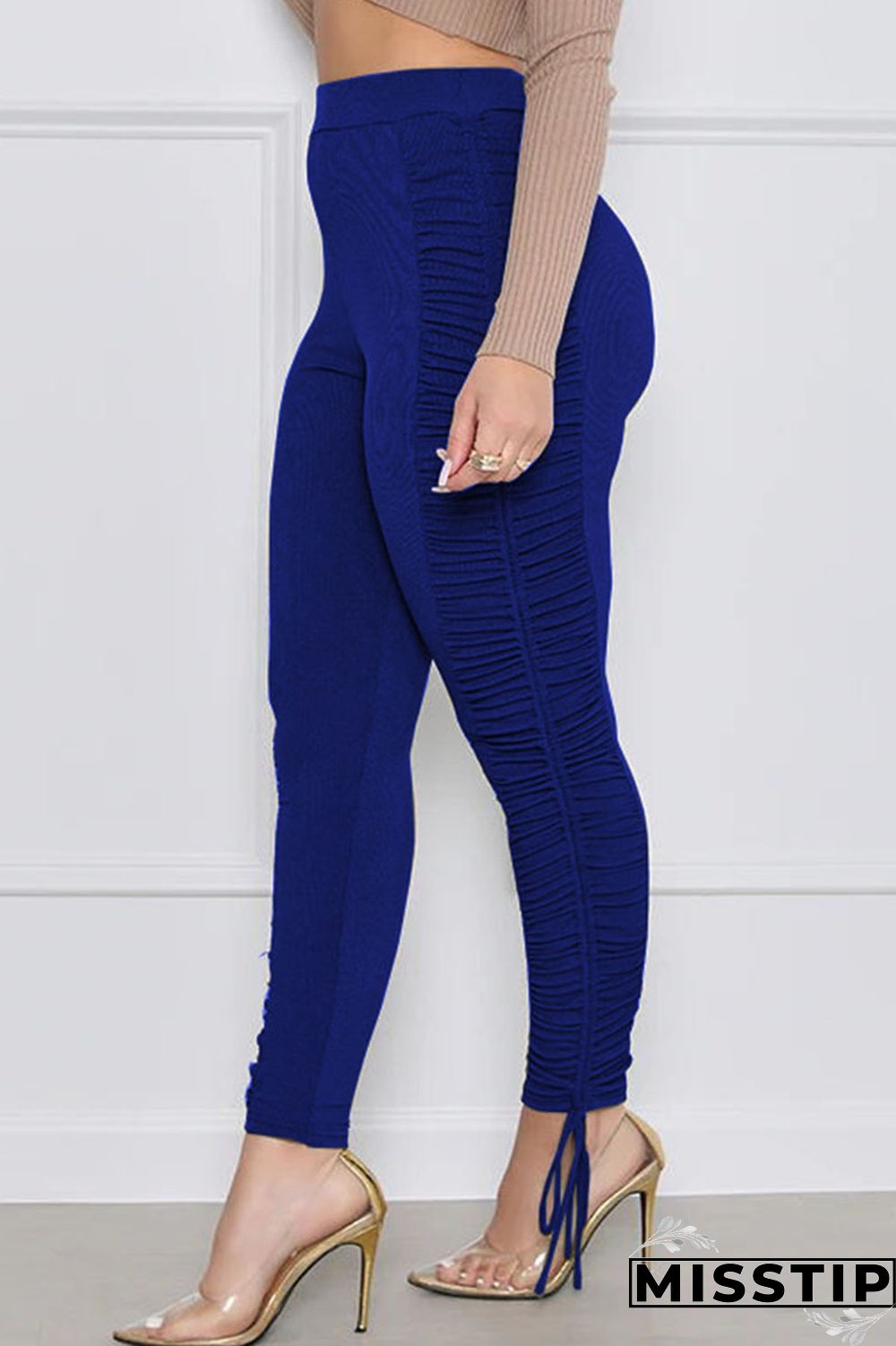 Grey Street Solid Patch Fold Regular Mid Waist Pencil Bottoms