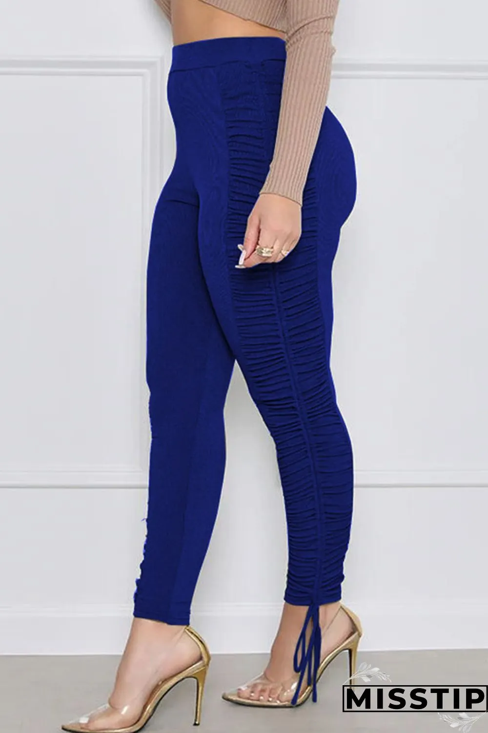 Grey Street Solid Patch Fold Regular Mid Waist Pencil Bottoms