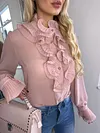 Women Ruffled Frill Flared Sleeve Blouse