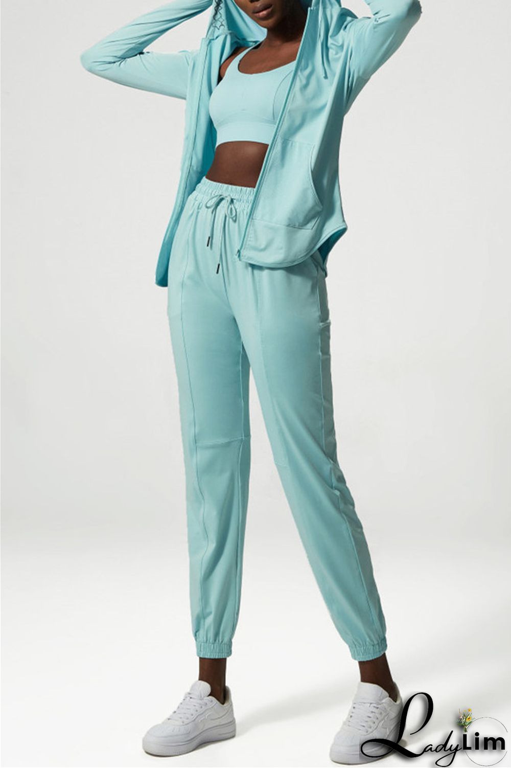Apricot Casual Sportswear Solid Patchwork Regular High Waist Trousers
