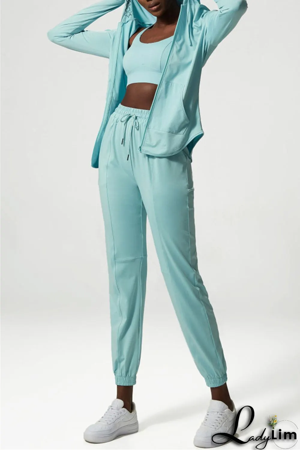 Apricot Casual Sportswear Solid Patchwork Regular High Waist Trousers