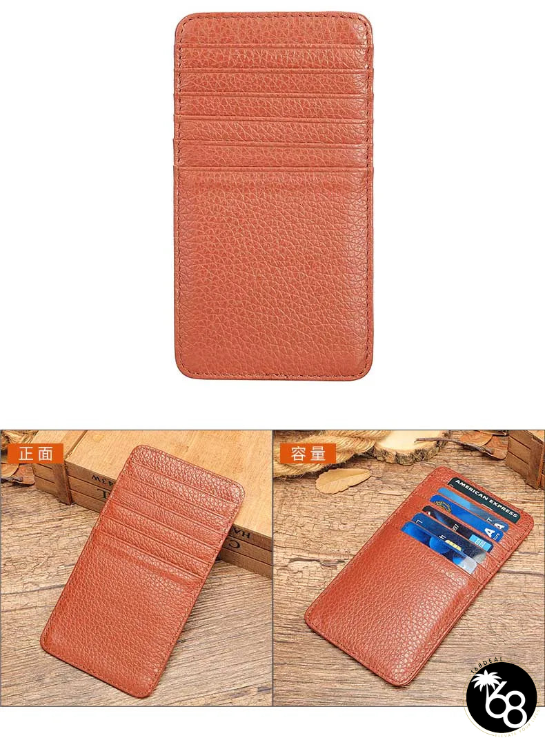 Men's Genuine Leather Solid Pattern Card Holder Trendy Wallets | 168DEAL