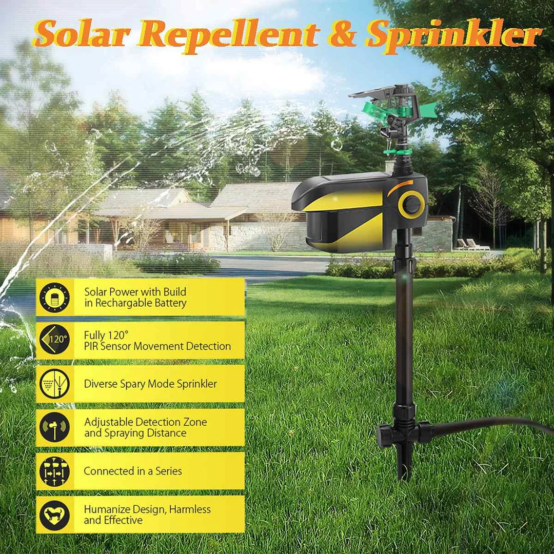 Solar Powered Motion Activated Sprinkler Animal Repellents Water Sprayer Animal Deterrent