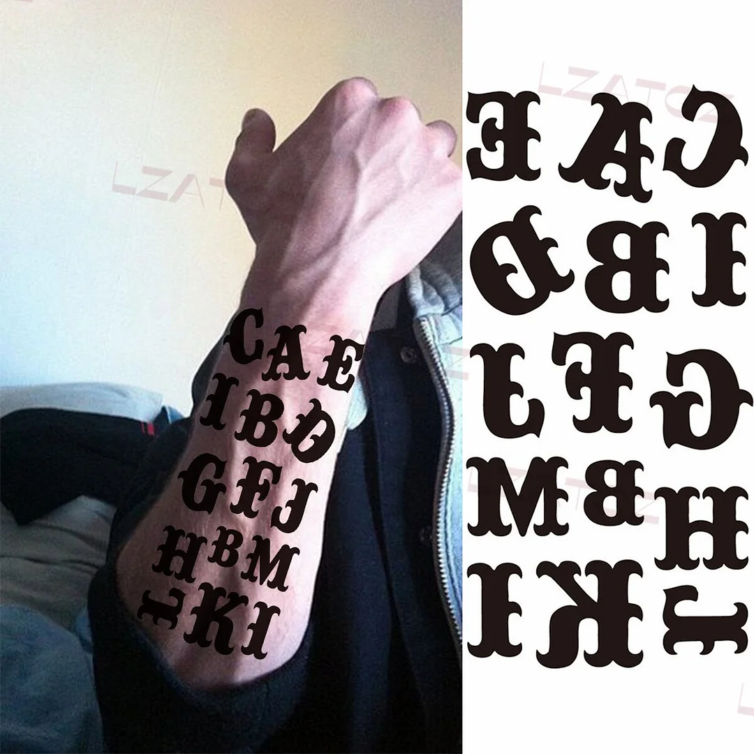 Sdrawing Big Letters Temporary Tattoos For Men Women Moon Pendant Peony Fake Tattoo Sticker Custom Armband Fashion Disposable Tatoo