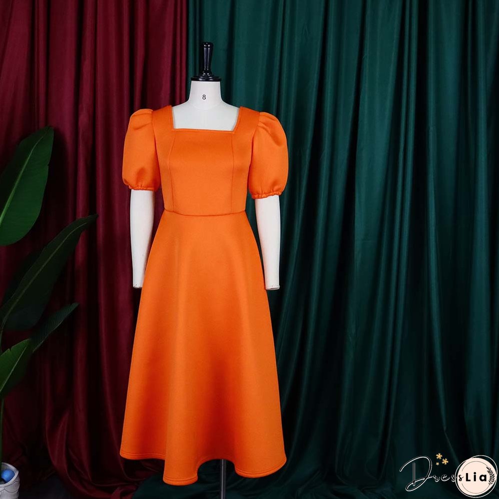 Women's Summer Short Sleeve Pleated Solid Color Large Skirt Party Dress Dress