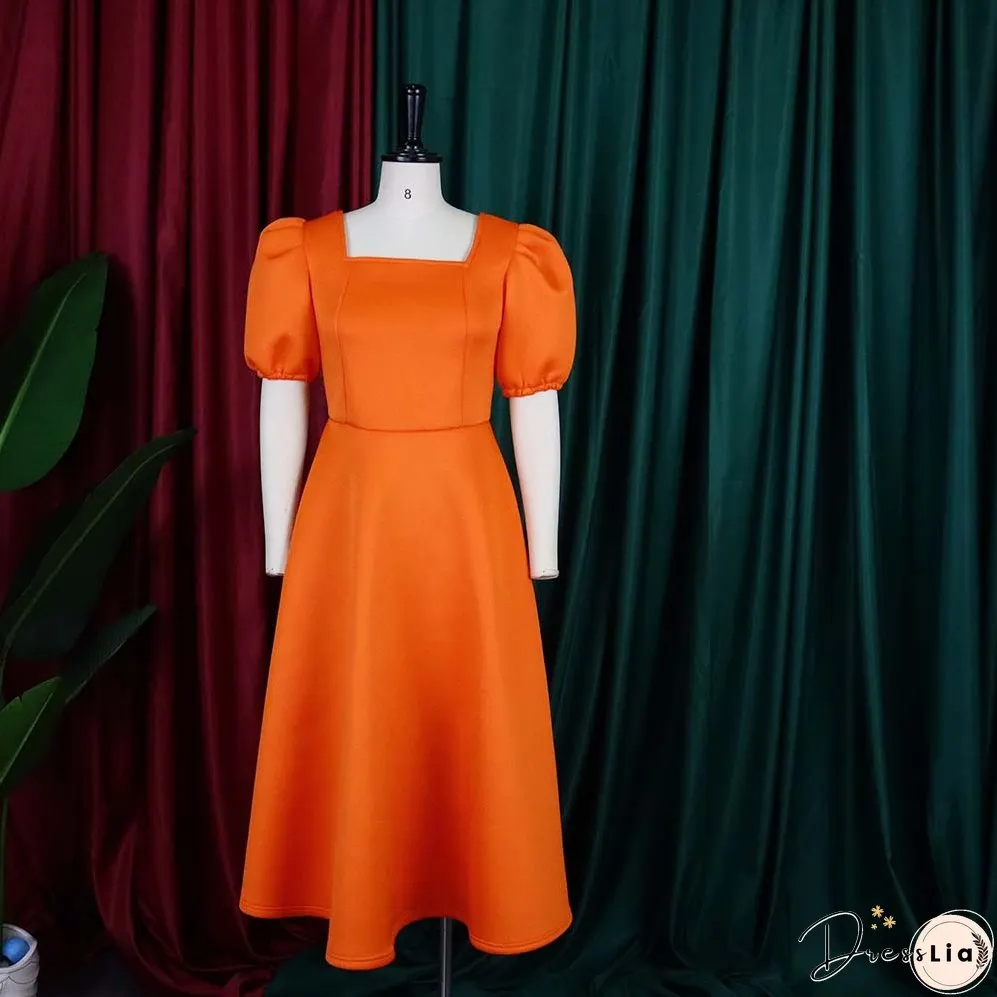 Women's Summer Short Sleeve Pleated Solid Color Large Skirt Party Dress Dress