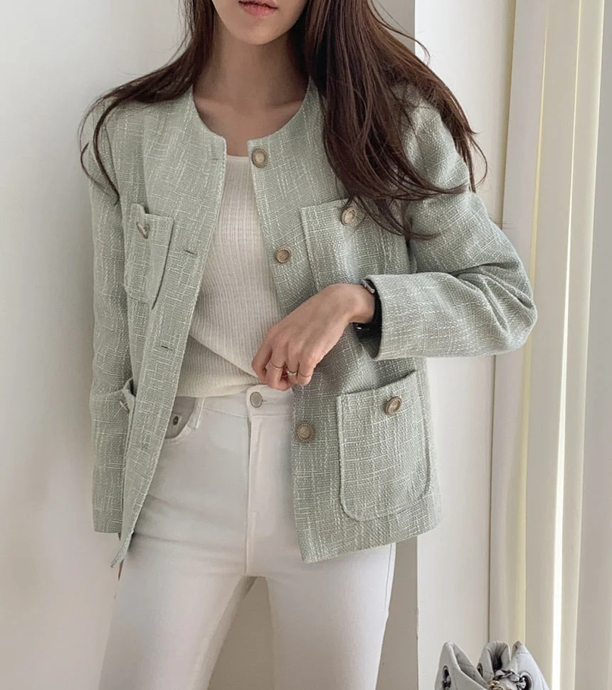 Autumn Winter Tweed Coat 2020 Fashion Women's  Long SleeveJacket Vintage Cardigan  Woolen