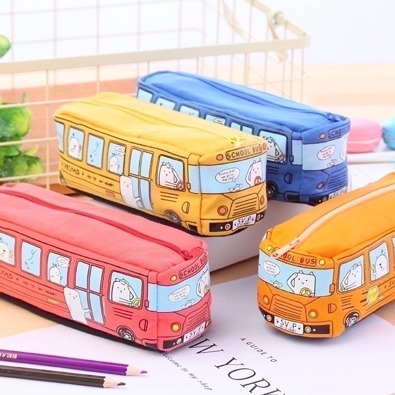 Cute Creative Small Animal Bus Canvas Pencil Case Student Stationery