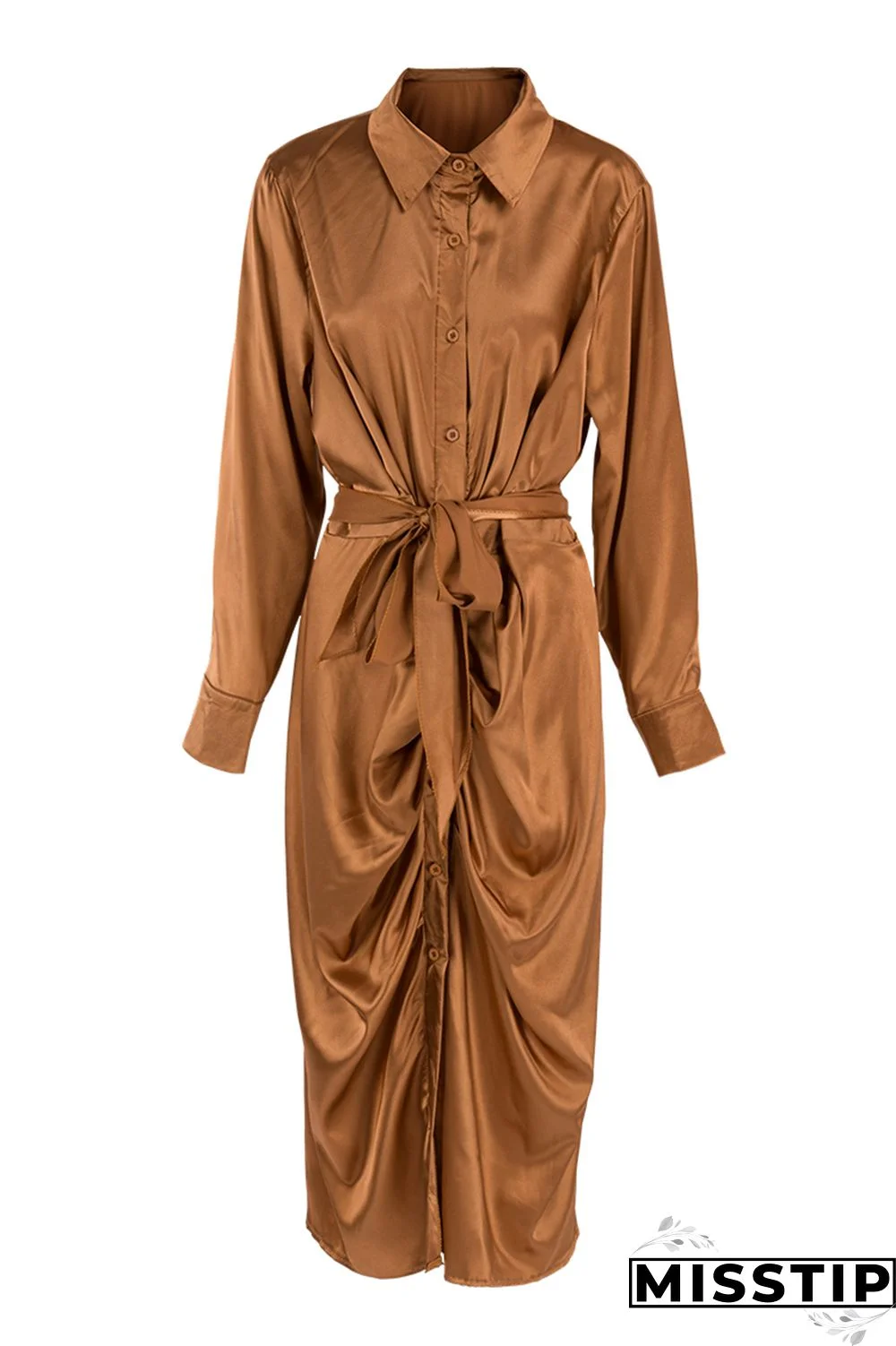 Black Fashion Casual Solid With Belt Turndown Collar Long Sleeve Plus Size Dresses