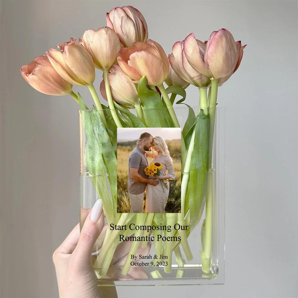 ❤️Valentine's Day❤️Custom Photo Book Vase for Flowers, Acrylic Vase Aesthetic Room Decor