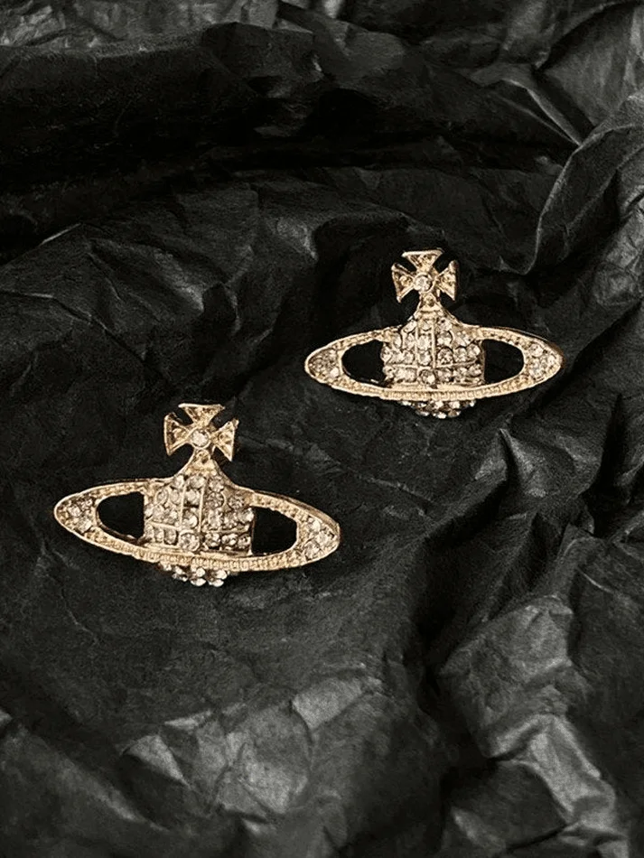 Brownm Rhinestone Planet Design Earring