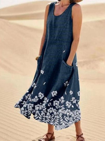 Women Half Sleeve V-neck Solid Color Dress