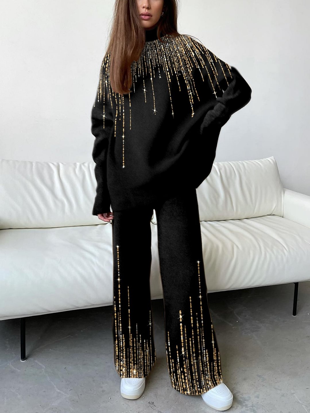 Ladies' Elegant And Fashionable Linear Bronzing Printing Suit