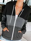 Womens Color Block Hoodie Zipper Lace Hooded Sweatshirt