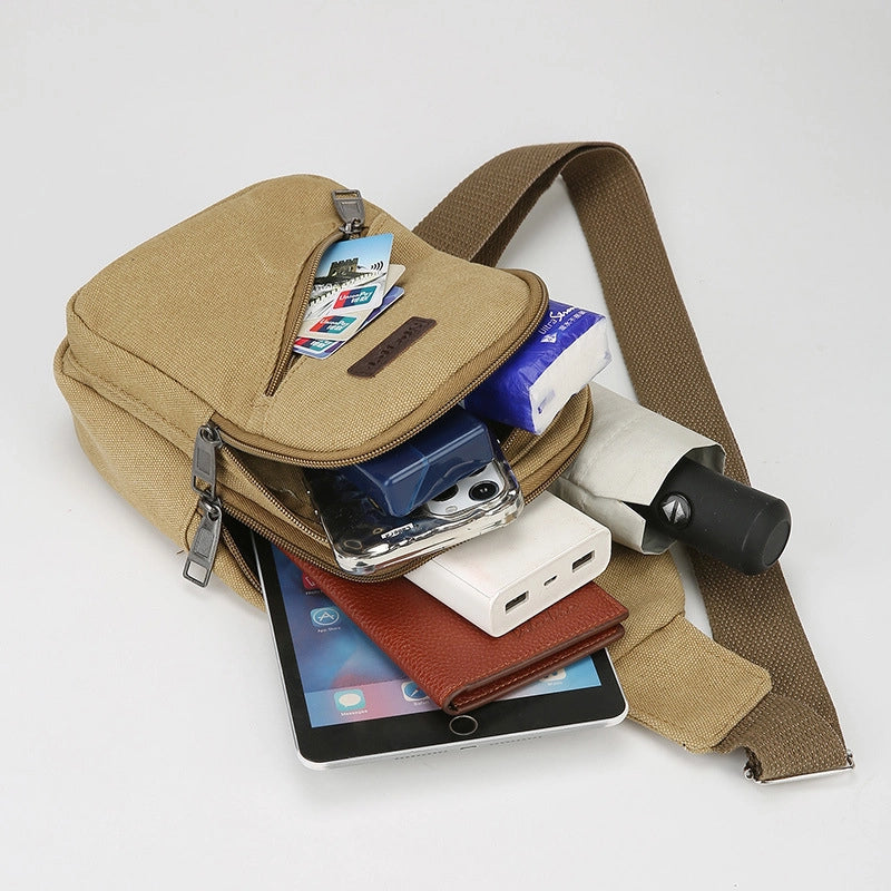 Canvas Simple Small Shoulder Bag Men’s Casual Chest Bag Waist Bag New Portable Small Shoulder Bag Trendy Shoulder Bag
