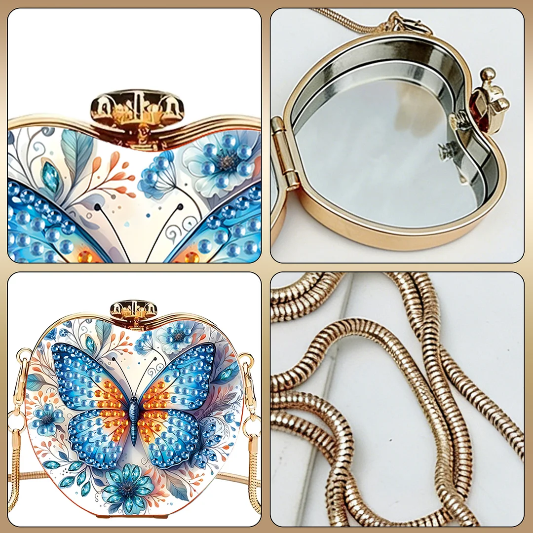 Butterfly A DIY Acrylic Love Diamond Art Painting Card Case Wallet with Chain Small Diamond Painting Crossbody Bag for Adults Women Girls Gift