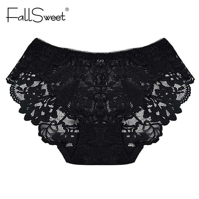 FallSweet Women Full Lace Panties Solid Sexy Briefs Female Plus Size Underwear Mid Rise 4XL