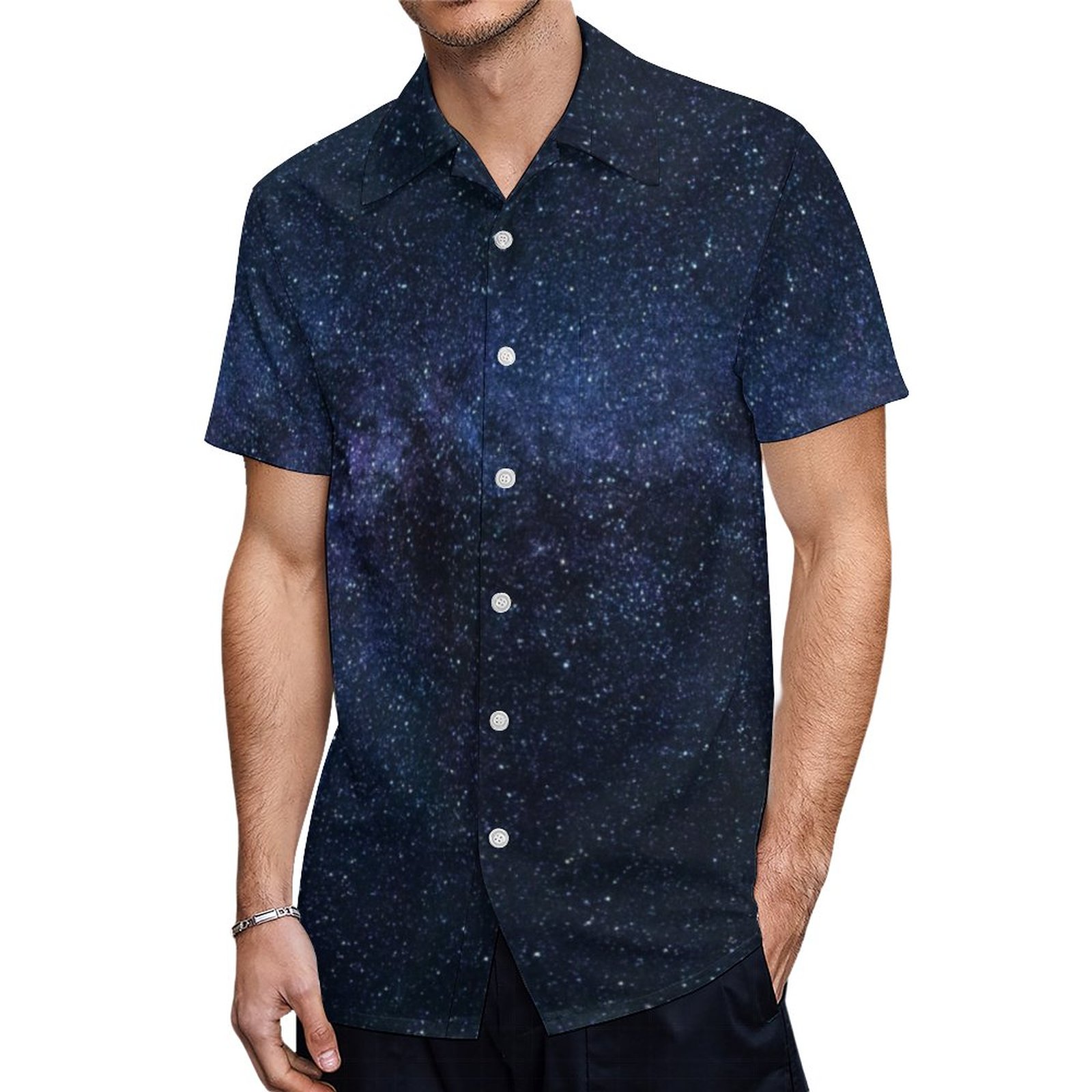 Starry Night Sky Milky Way Galaxy Hawaiian Shirt Mens Button Down Plus Size Tropical Hawaii Beach Shirts