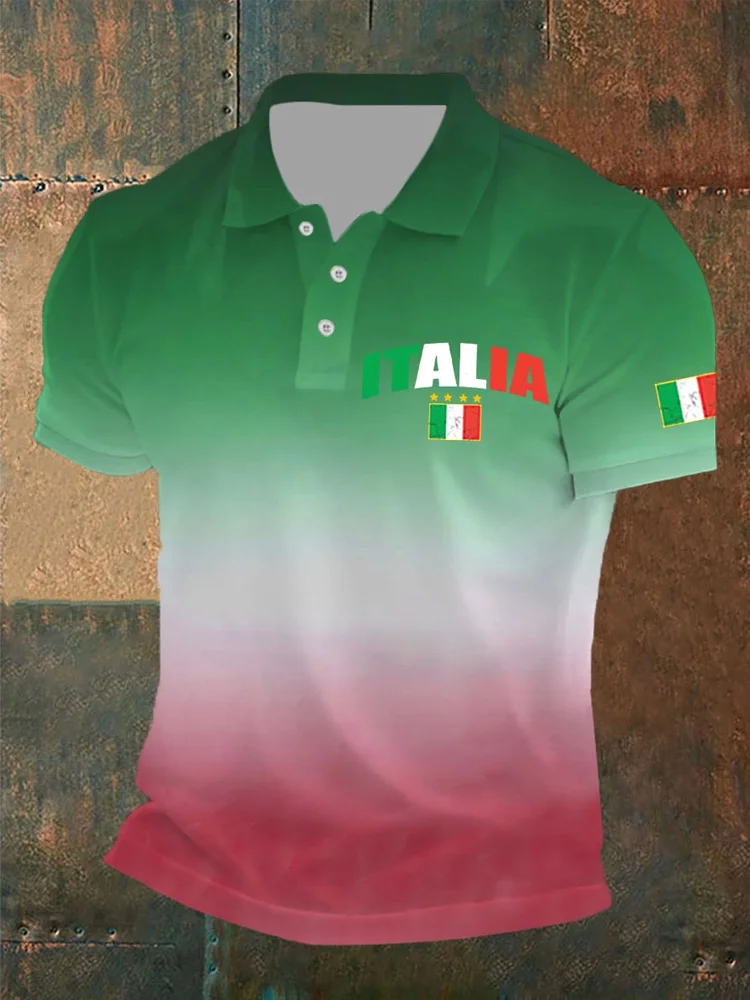 Polo casual da uomo con stampa della bandiera italiana