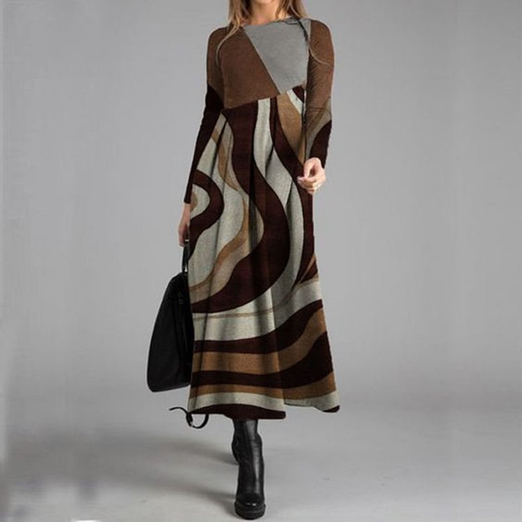 Vefave Casual Paneled Contrast Abstract Print Maxi Dress