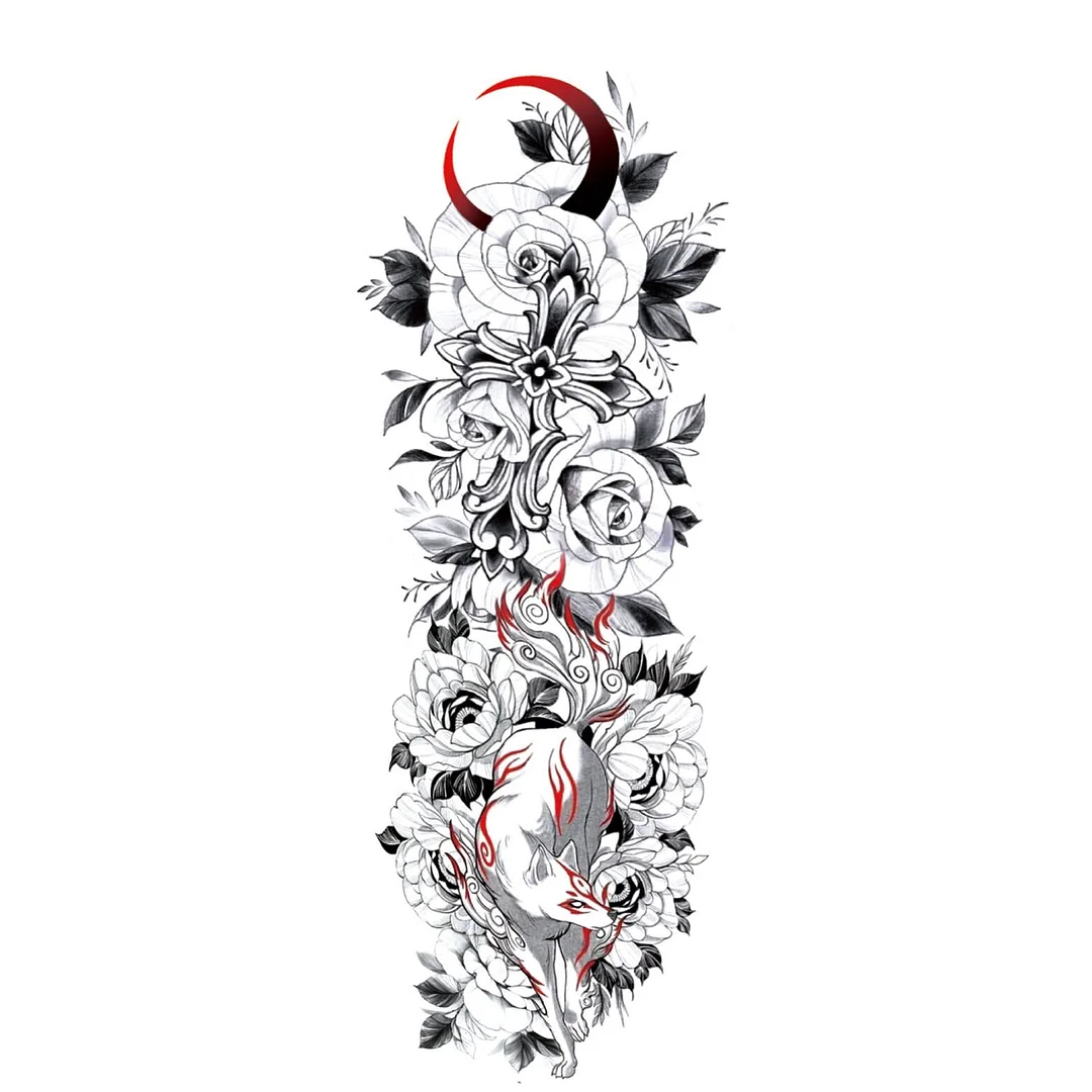 Large Arm Sleeve Tattoo Lion Crown King Rose Waterproof Temporary Tatoo Sticker Full Skull Totem Tatto