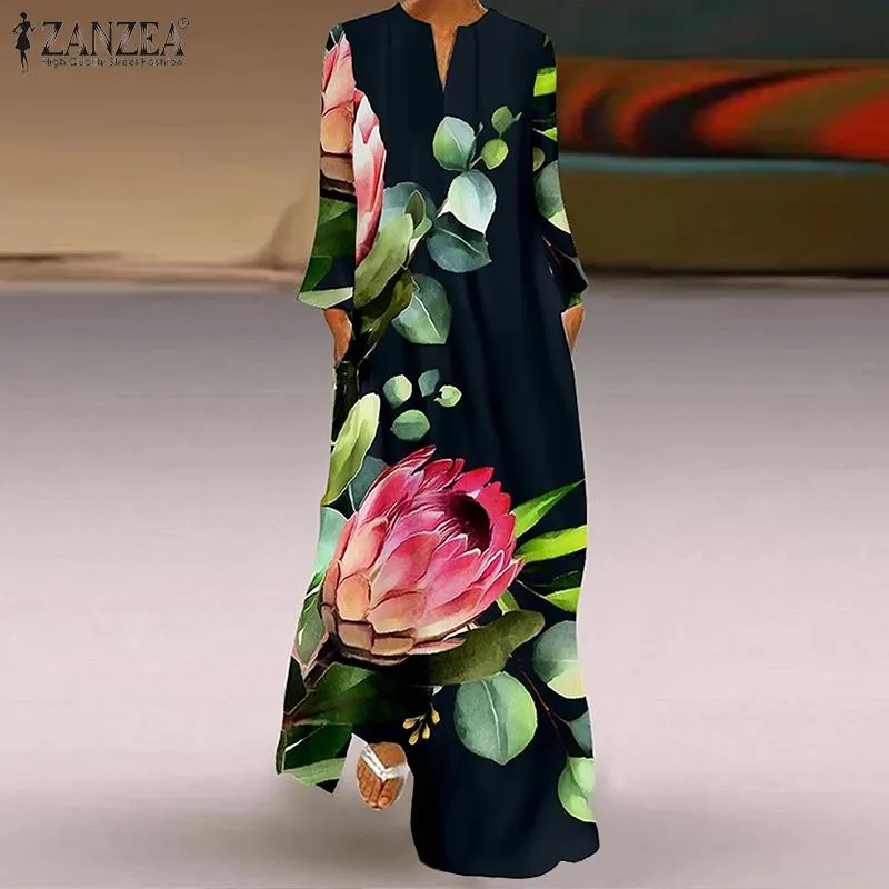 Spring Women's Sundress Bohemian Floral Long Dress ZANZEA 2022 Casual Long Sleeve Party Holiday Vestidos Kaftan Robe Dresses