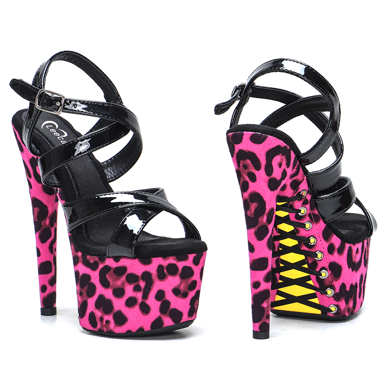 VCshoes 17CM/7Inch Leopard Pattern Fashion Shoes High Heels Platform Sandals Nightclub Catwalk Women Shoes 1B
