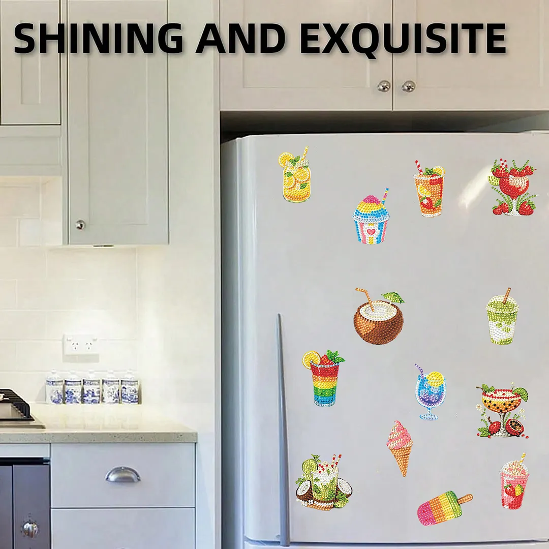 20pcs Drinks 2D/flat Acrylic DIY Diamond Painting Magnets Food DIY Art Fridge Magnet Refrigerator Sticker Food Design Refrigerator Diamond Art Magnets Crystal Art Craft for Adults Beginners