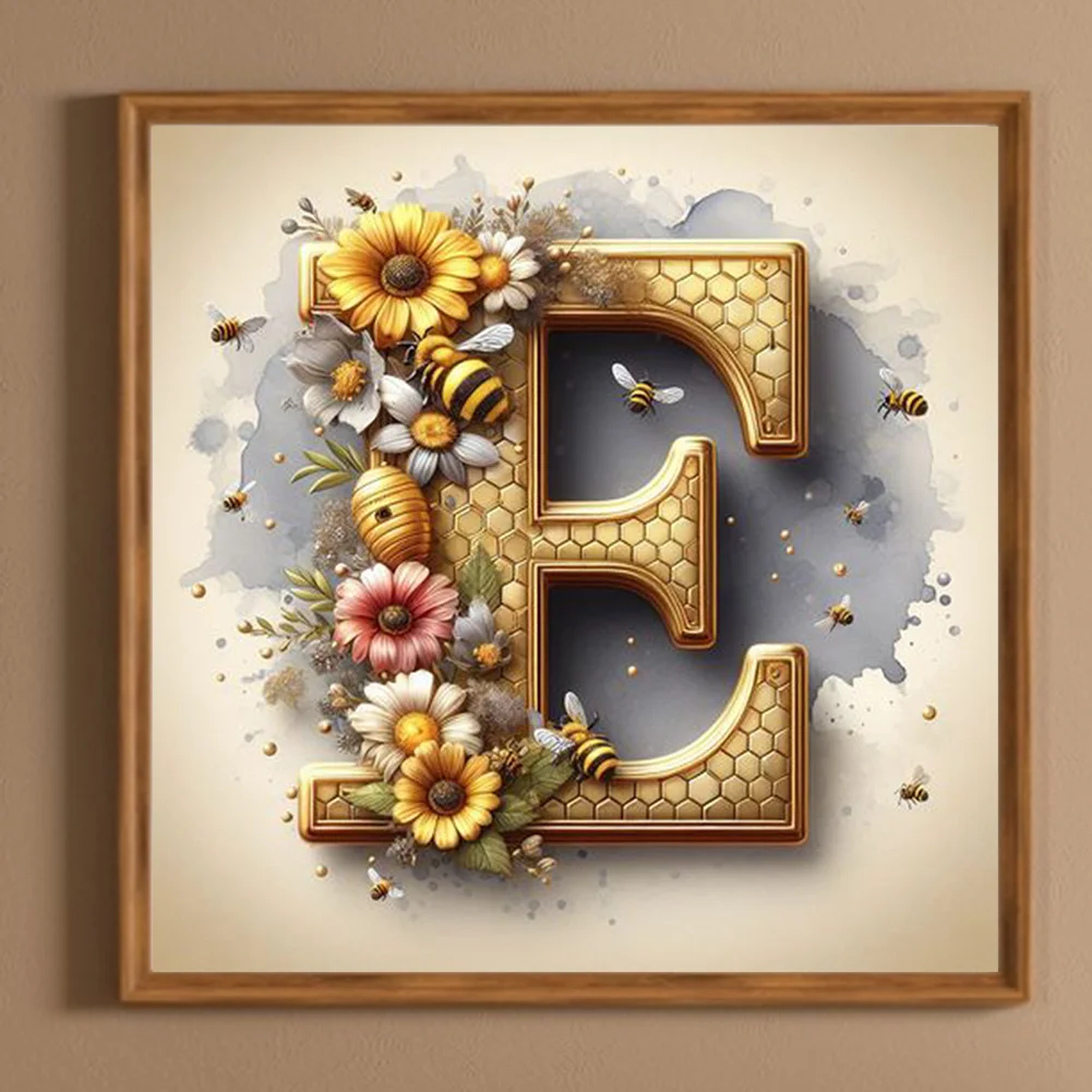 Full Round Diamond Painting 30*30cm - Letter E With Bee And Flowers