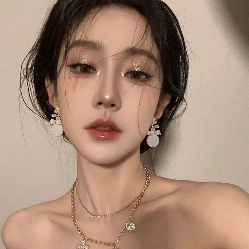 1 Pair 925 Sterling Silver Natural Stone Pearl Leaf Square Oval Earrings