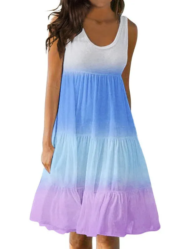 Women's Casual U-neck Sleeveless Printed Loose Patchwork Dress