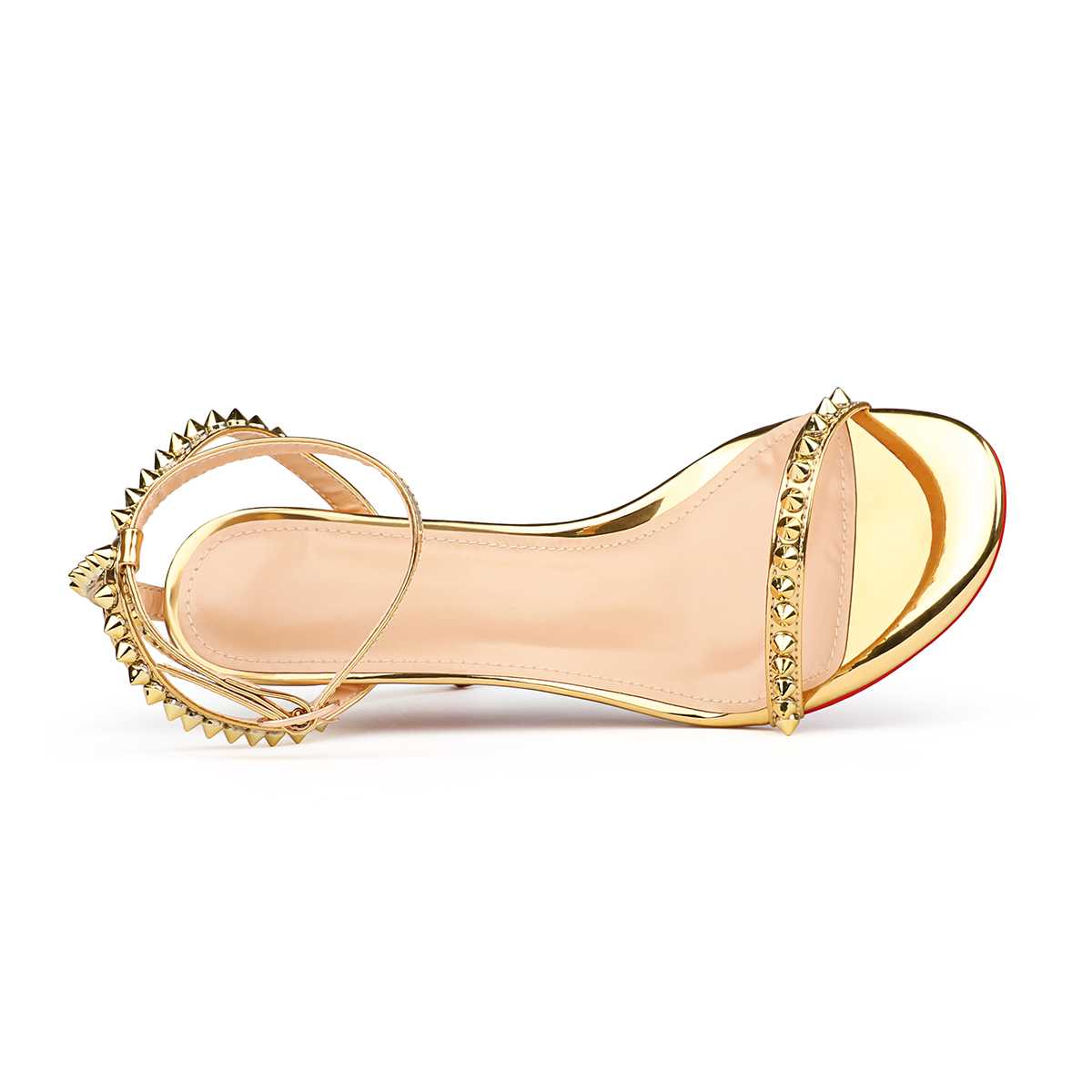 100mm Women's Sandals Stiletto Red Bottom High Heels Open Toe Ankle Strap Rivet Studs Shoes-MERUMOTE