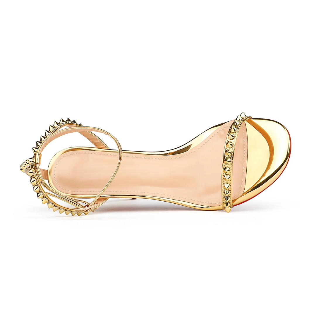 100mm Women's Sandals Stiletto Red Bottom High Heels Open Toe Ankle Strap Rivet Studs Shoes-MERUMOTE