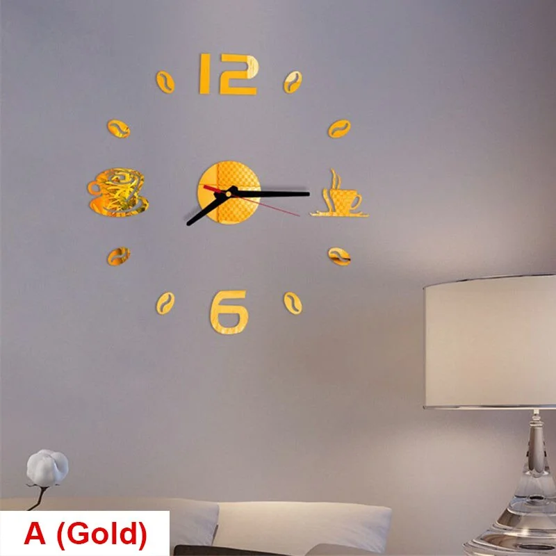 20 Inch Wall Clock Modern Design Round Style Number Coffee Tea Cup Acrylic Wall Clock Stickers for DIY Home Living Room Decors