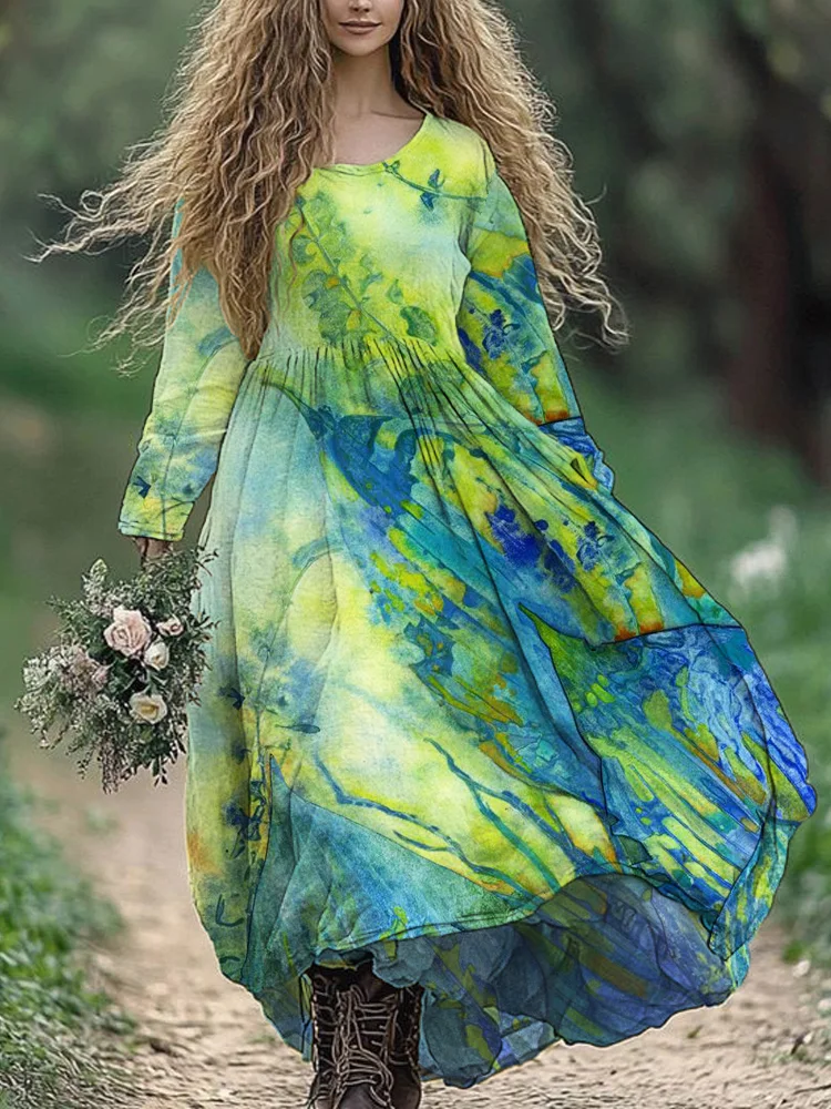 Art Painting Floral Women's Flowy Maxi Dress
