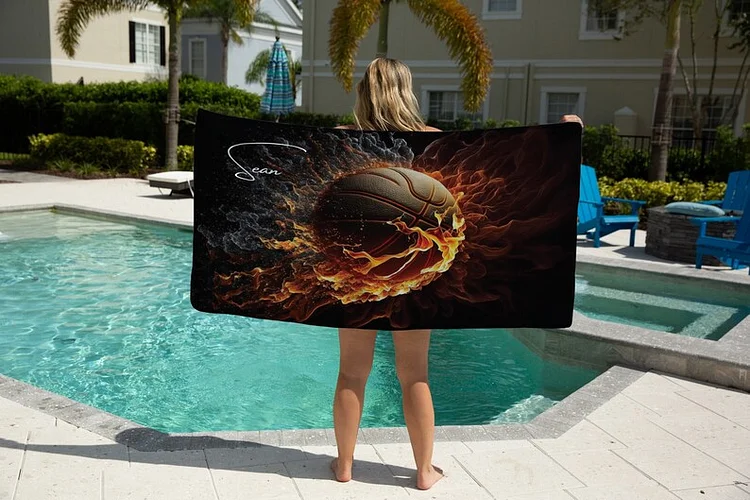 Personalized Basketball Beach Towel, Custom Basketball Gift | DYTowel516
