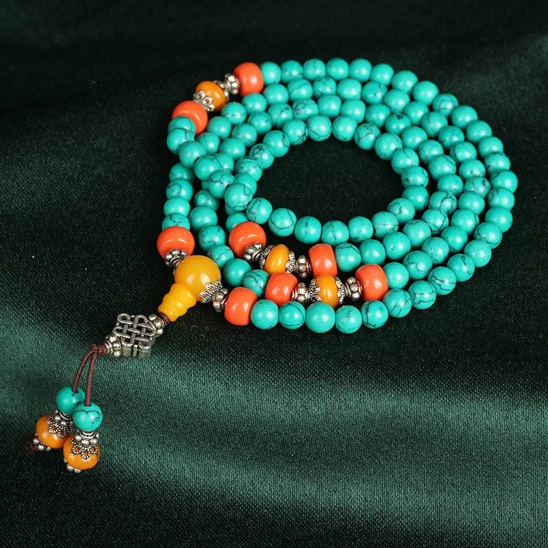 Tibetan Turquoise Amber 108 Beads Protection Bracelet