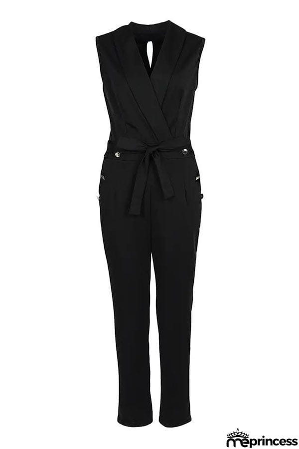 Peyton Button Decor Tied Detail Skinny Jumpsuit