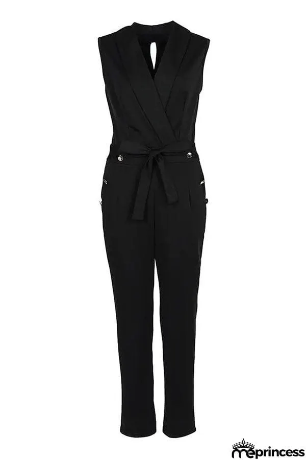 Peyton Button Decor Tied Detail Skinny Jumpsuit