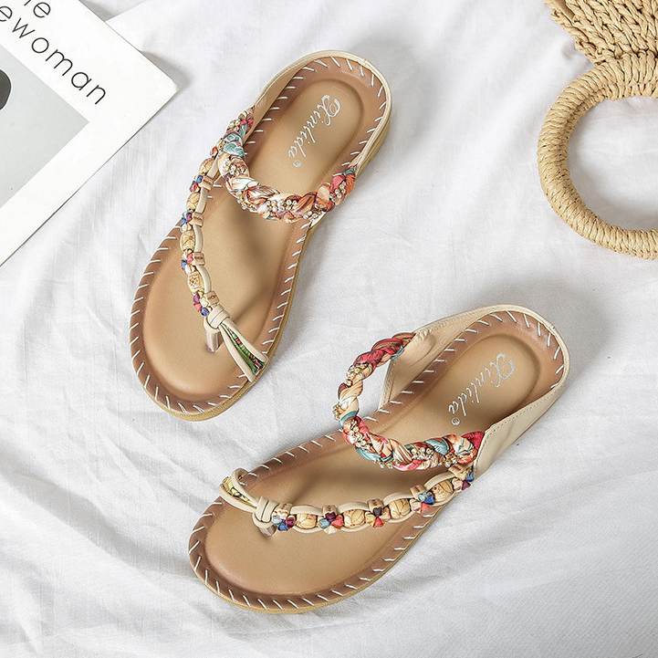 Women's Bohemia Braided Toe Ring Flip Flops Sandals | ARKGET