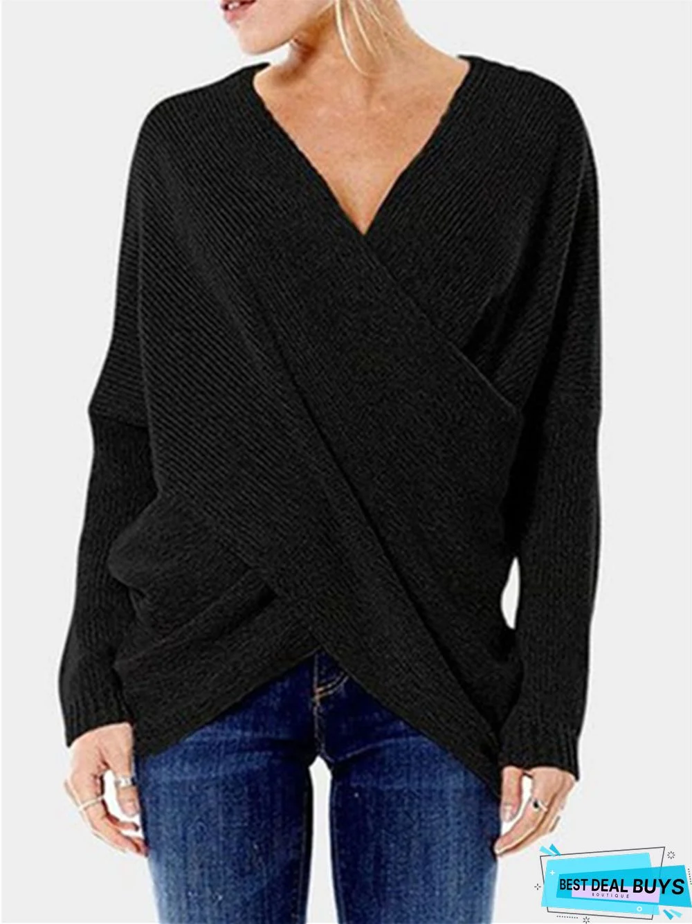 Fashion Inclined Solid Color Irregular Hem Sweater