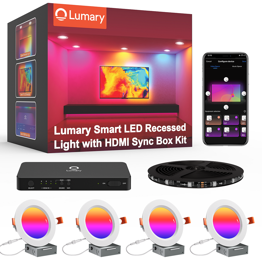 Lumary Zigbee Smart Recessed Lighting HDMI Sync Box Kit with 4