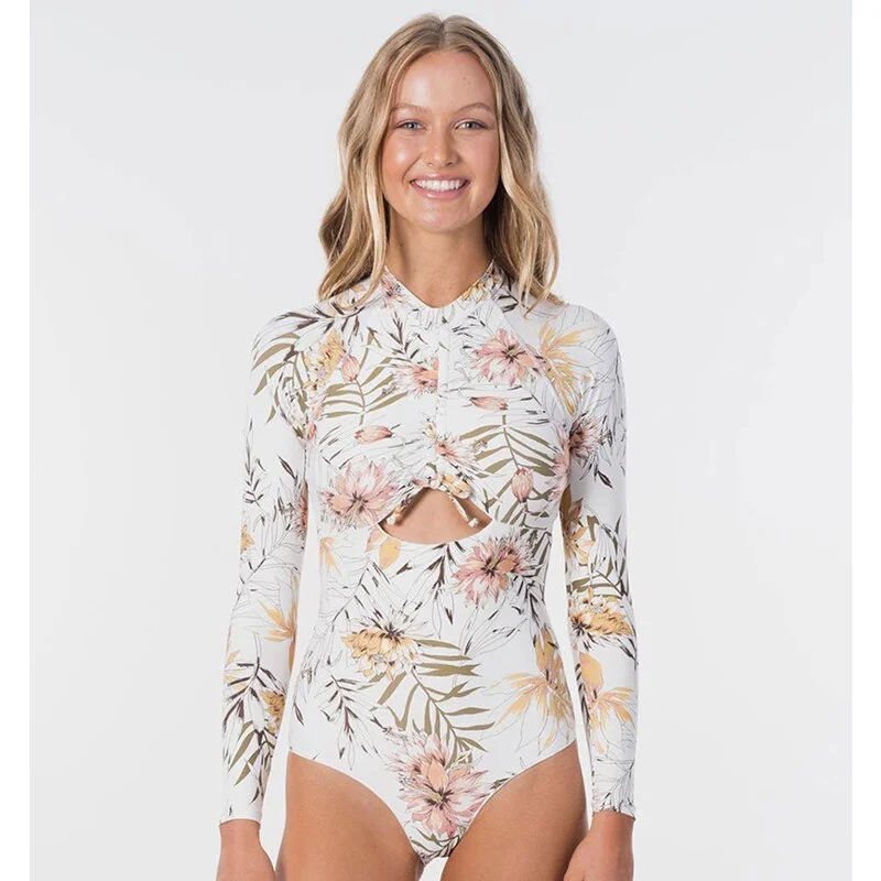 Long Sleeve Print Floral 2021 New One Piece Swimsuit Swimwear Women Zipper Bathing Suit Retro Swimsuit Vintage Surfing Swim Suit